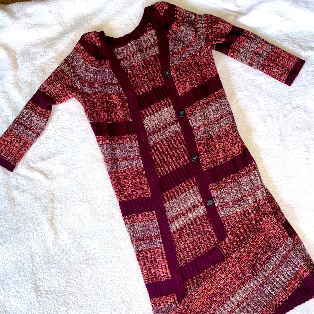 Never Worn FREEPEOPLE Multi-Colored 3/4 Sleeve Maxi Cardigan